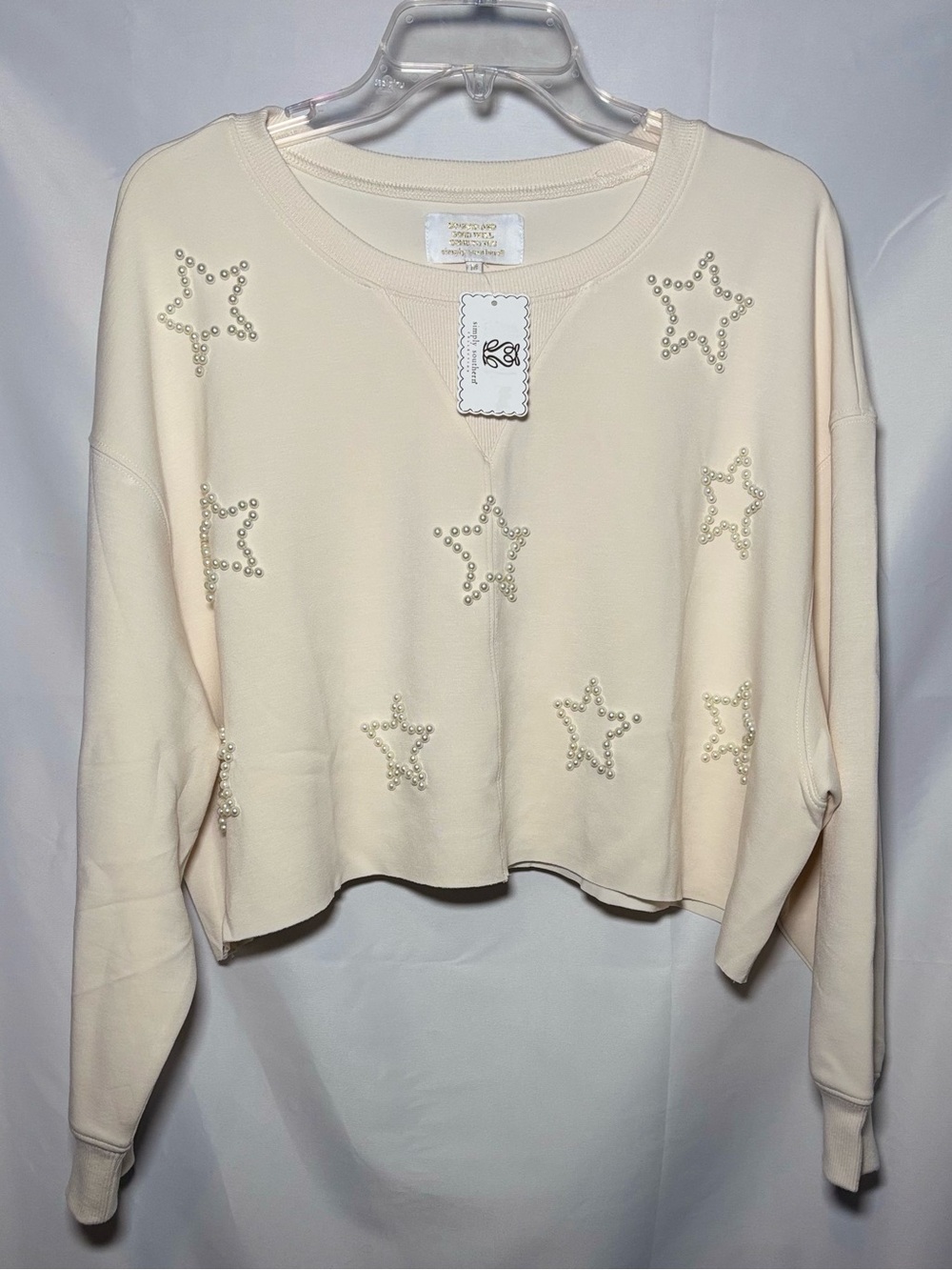 Simply Southern Classic Piper Pearl Stars Pullover Cropped Cream Sweatshirt